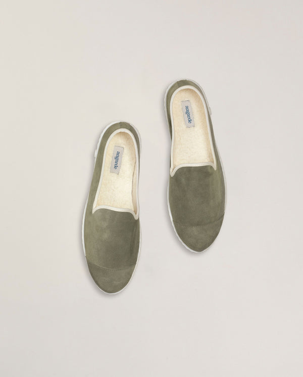 Angarde Chausson Homme Kaki Clair En Cuir