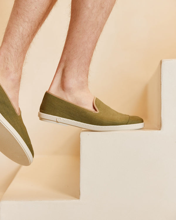 Angarde Chausson Homme Kaki Taupe En Lin
