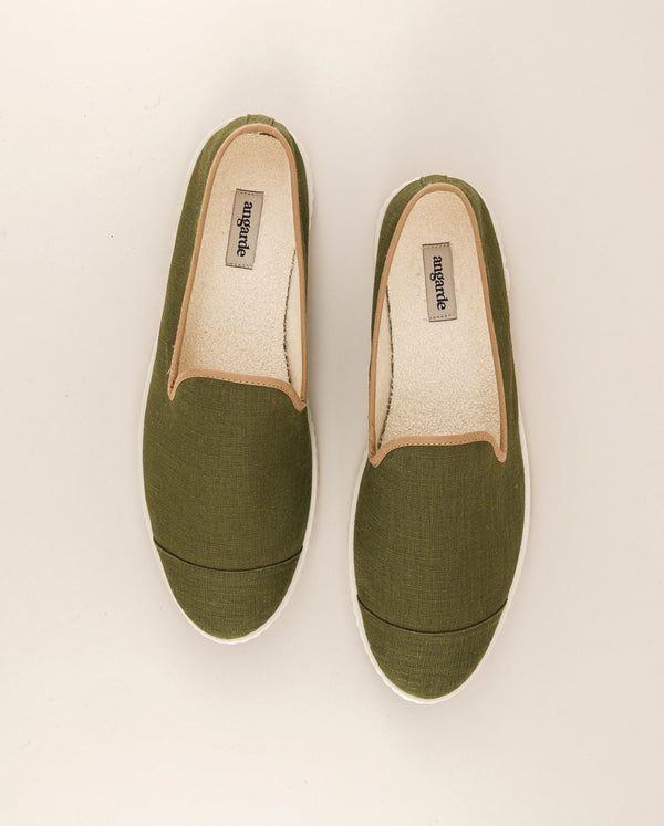 Angarde Chausson Homme Kaki Taupe En Lin