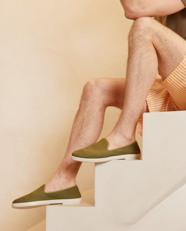 Angarde Chausson Homme Kaki Taupe En Lin