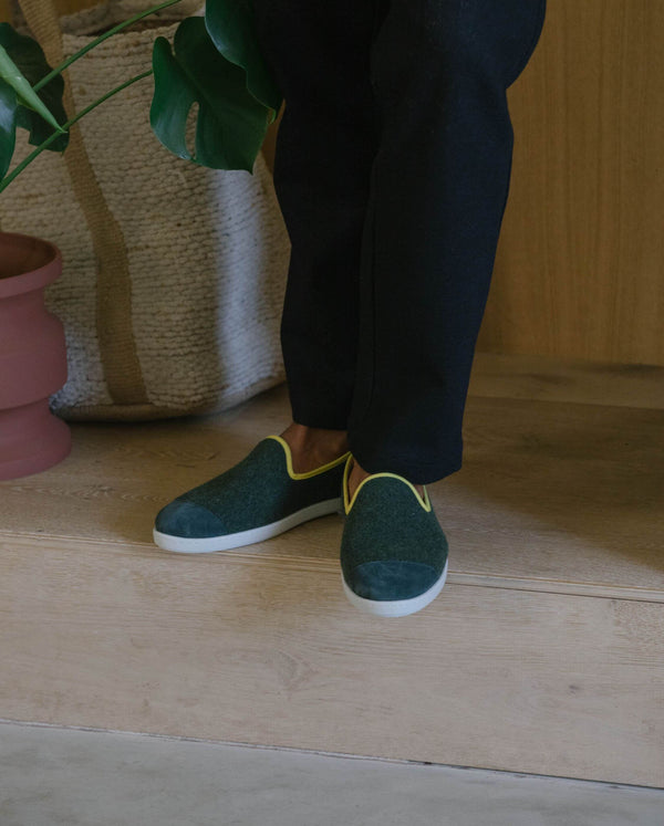 Angarde Chausson Homme Laine Vert Jaune