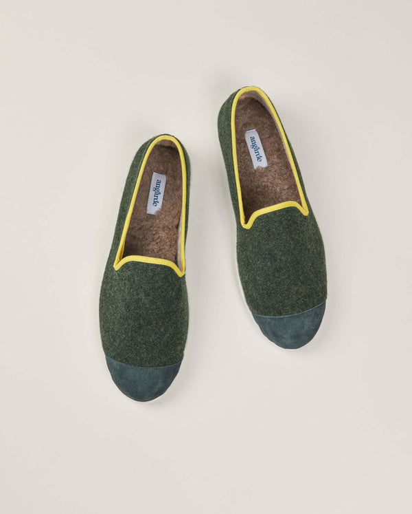 Angarde Chausson Homme Laine Vert Jaune