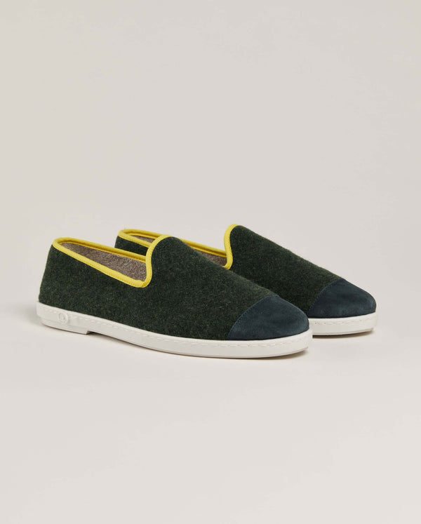 angarde Chausson homme laine vert jaune