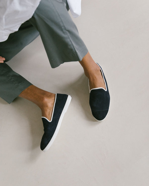 Angarde Chausson Homme Marine En Cuir