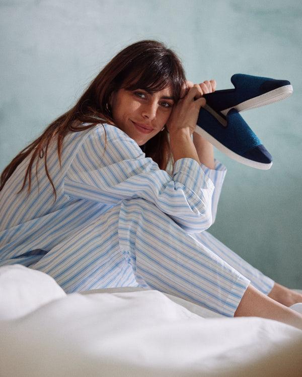 Angarde Chemise Pyjama Femme à Rayures Bleu