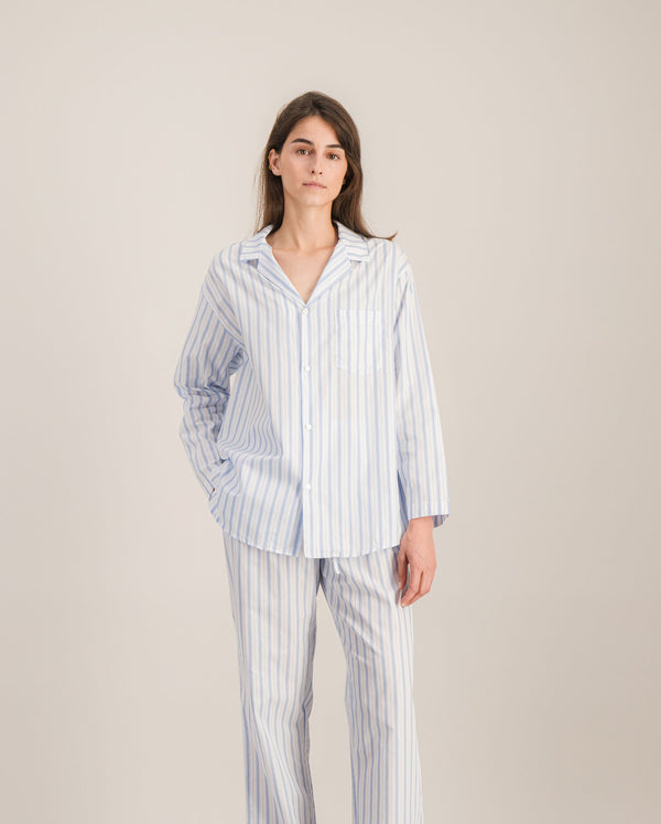 Angarde Chemise Pyjama Femme à Rayures Bleu