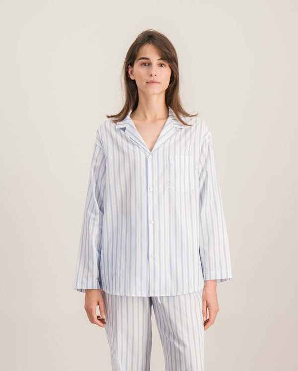 angarde Chemise pyjama femme à rayures bleu