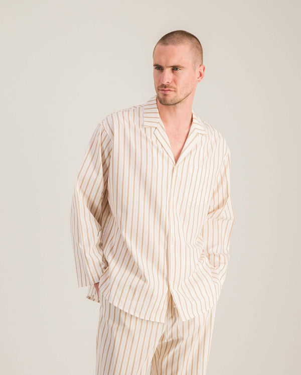 angarde Chemise pyjama homme à rayures beige
