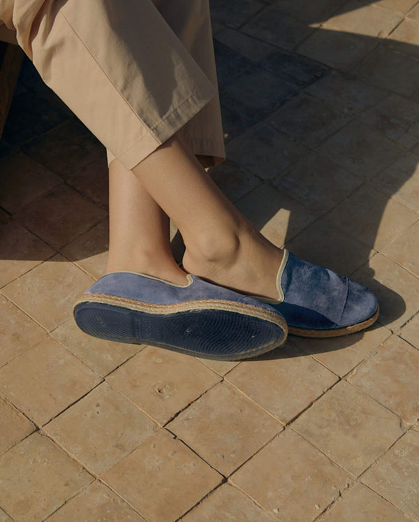 Angarde Espadrille Femme Bleu En Cuir Suède