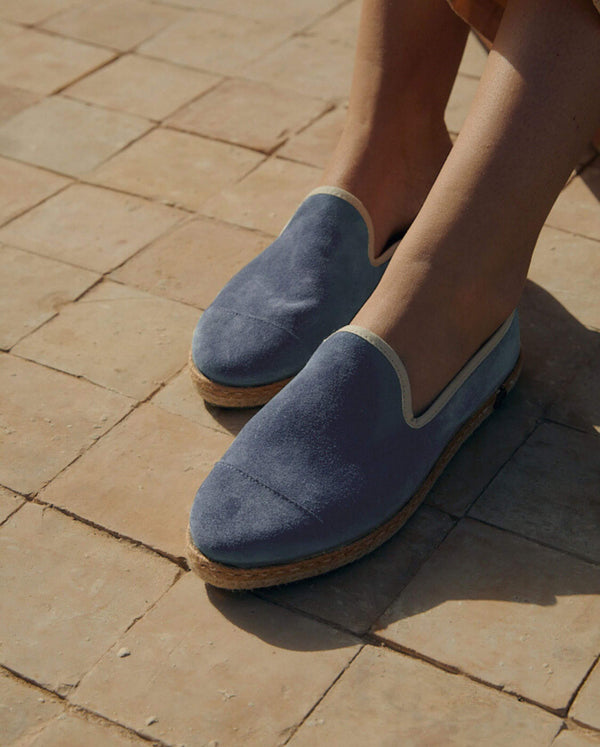 Angarde Espadrille Femme Bleu En Cuir Suède