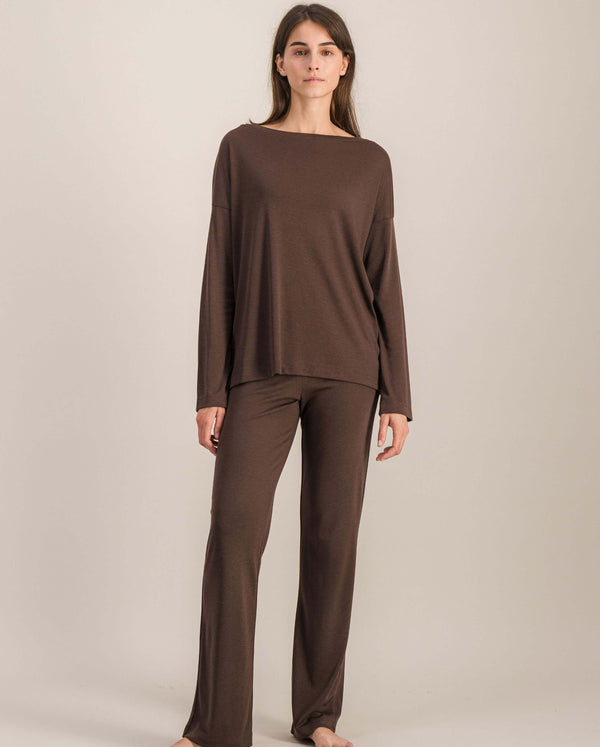 Angarde Haut De Pyjama Femme Uni Chocolat