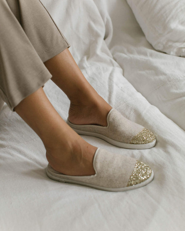 Angarde Mule Femme Beige Paillettes