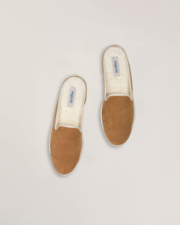 Angarde Mule Femme Camel En Cuir Suède