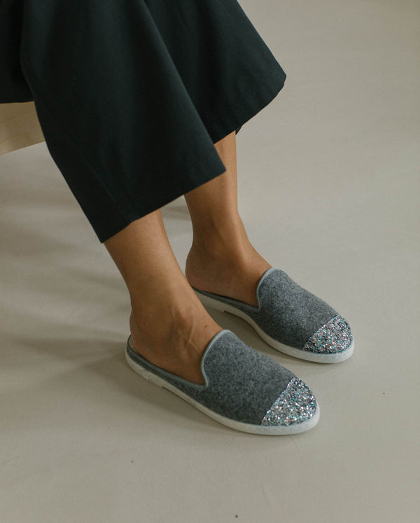 Angarde Mule Femme Gris Paillettes
