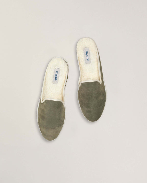 Angarde Mule Femme Kaki En Cuir Suède