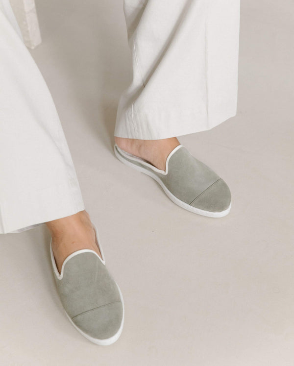Angarde Mule Femme Kaki En Cuir Suède