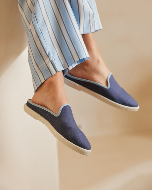 Angarde Mule Femme Lin Jean Ciel
