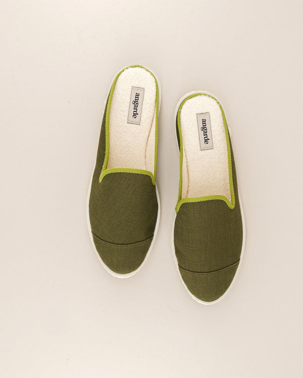 Angarde Mule Femme Lin Kaki Pistache