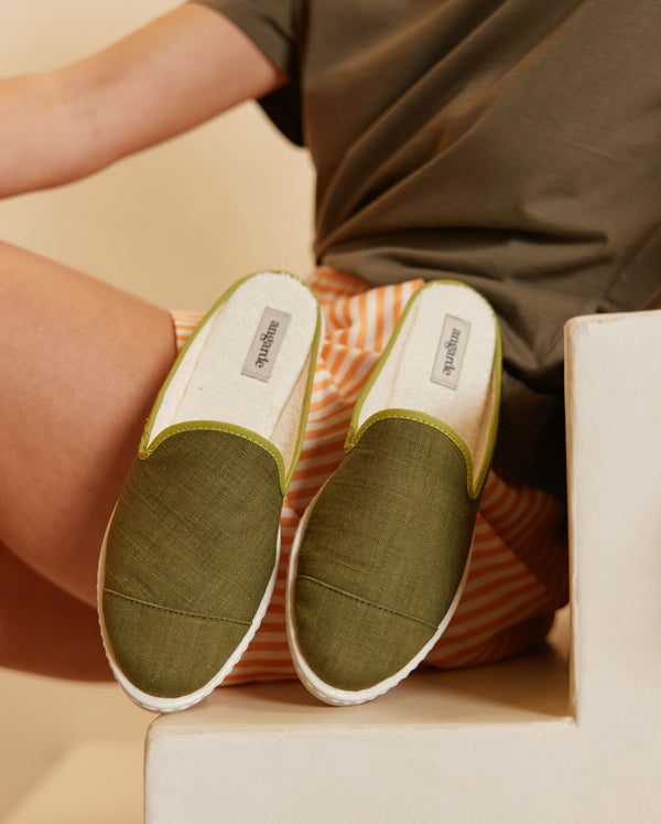 Angarde Mule Femme Lin Kaki Pistache