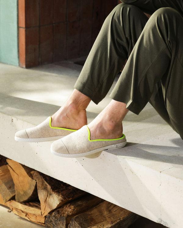 Angarde Mule Homme Beige Jaune Fluo