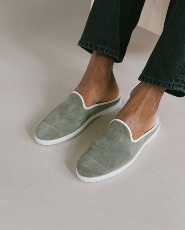Angarde Mule Homme Kaki Clair En Cuir