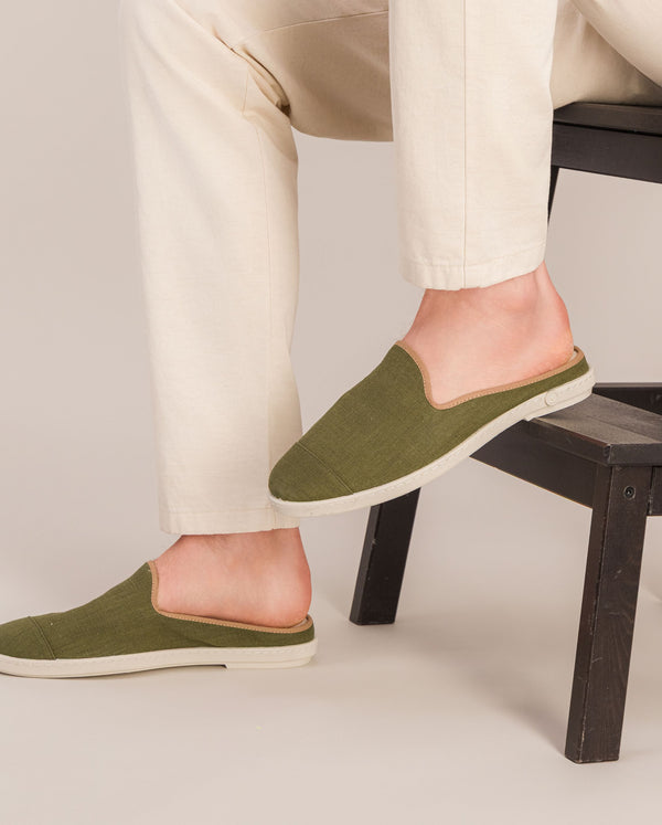 Angarde Mule Homme Kaki Taupe En Lin