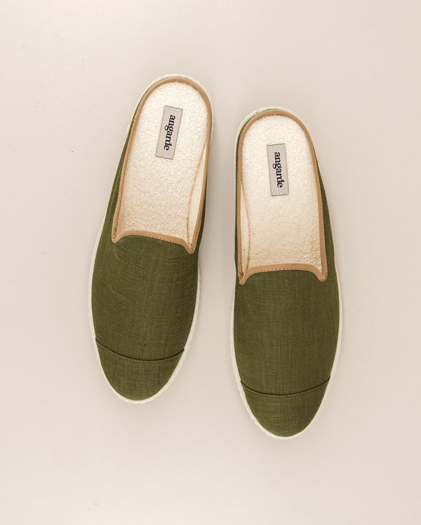 Angarde Mule Homme Kaki Taupe En Lin