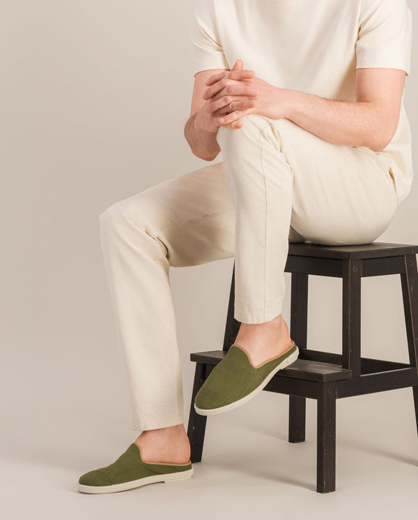 Angarde Mule Homme Kaki Taupe En Lin