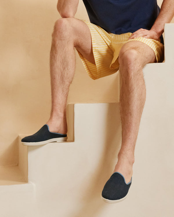 Angarde Mule Homme Marine Jean En Lin