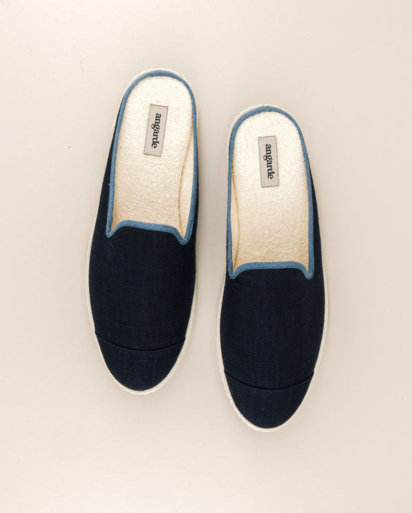 Angarde Mule Homme Marine Jean En Lin