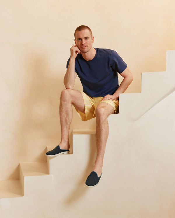 Angarde Mule Homme Marine Jean En Lin
