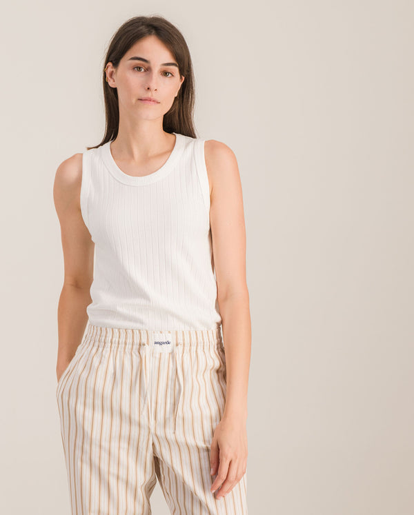 Angarde Pantalon Pyjama Femme à Rayures Beige