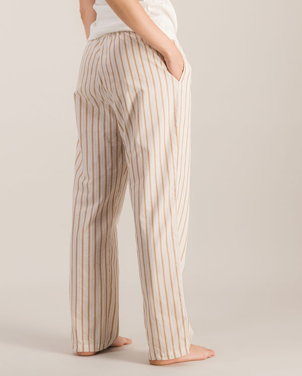 Angarde Pantalon Pyjama Femme à Rayures Beige