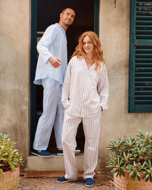 Angarde Pantalon Pyjama Femme à Rayures Beige