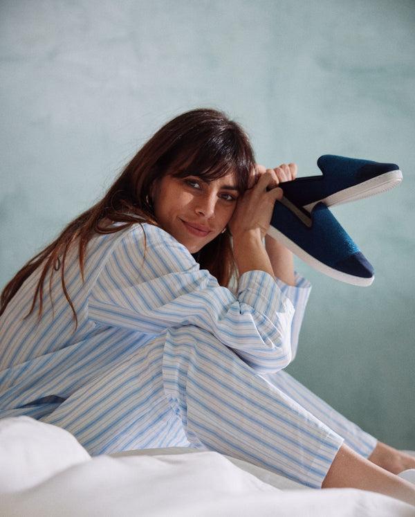 Angarde Pantalon Pyjama Femme à Rayures Bleu