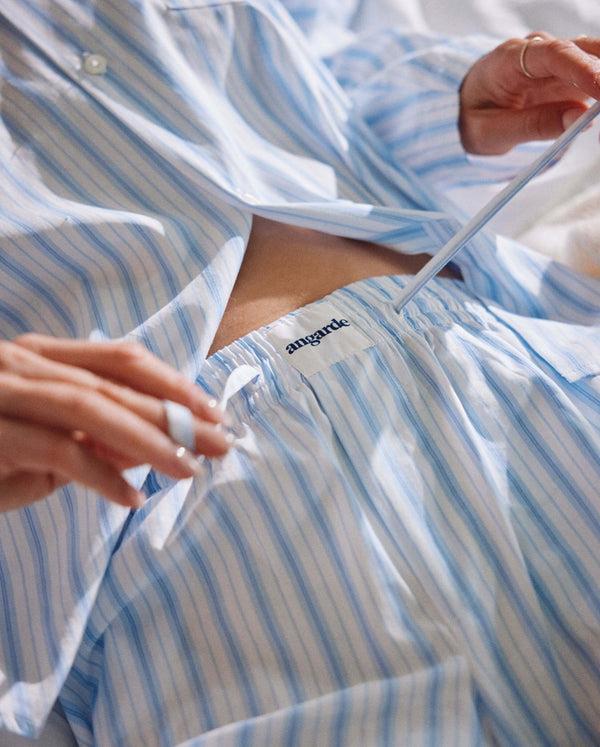 angarde Pantalon pyjama femme à rayures bleu