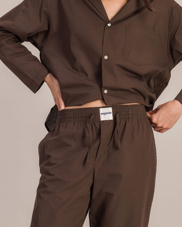 angarde Pantalon pyjama femme uni chocolat