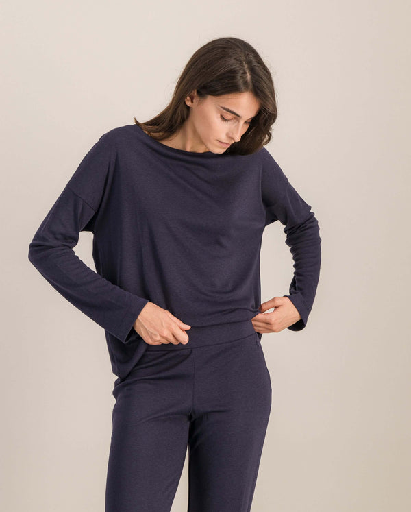 Angarde Pantalon Pyjama Femme Uni Marine En Tencel