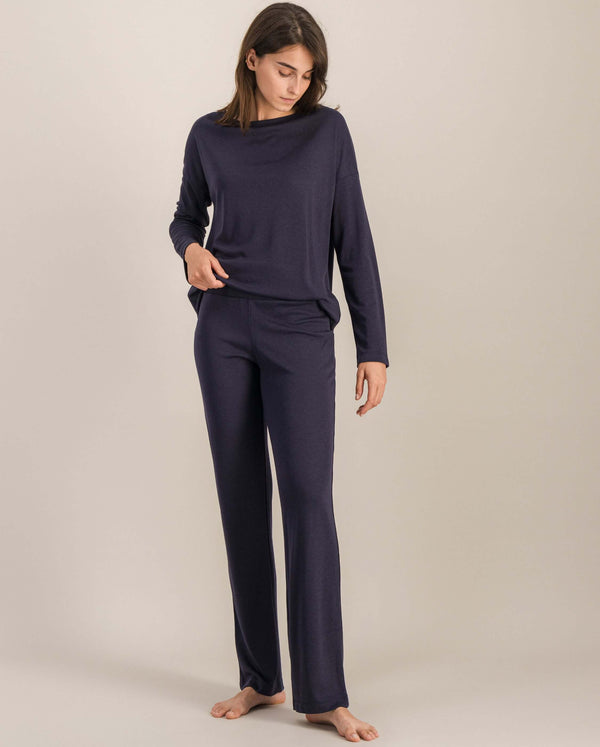 angarde Pantalon pyjama femme uni marine en Tencel