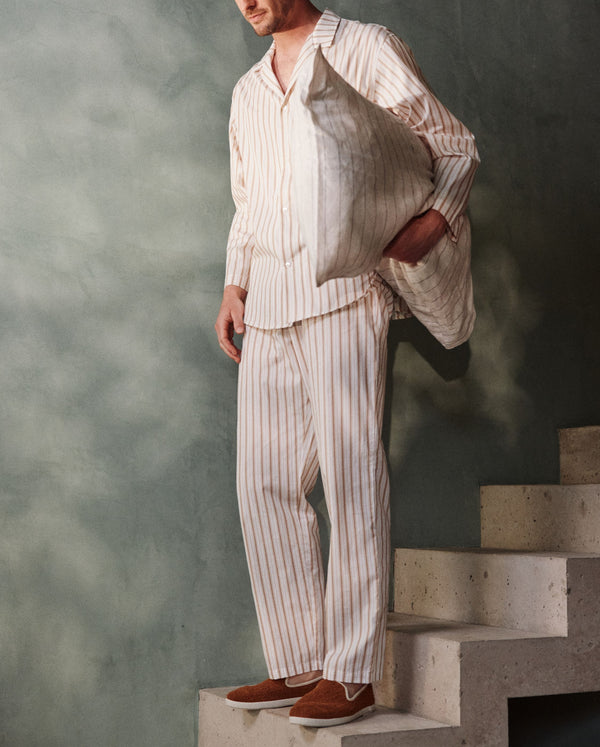 Angarde Pantalon Pyjama Homme à Rayures Beige