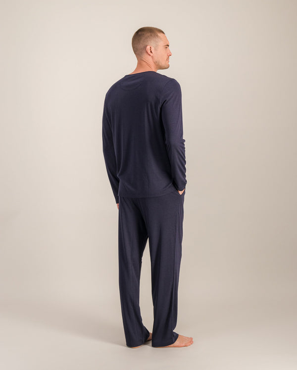 Angarde Pantalon Pyjama Homme Uni Marine En Tencel