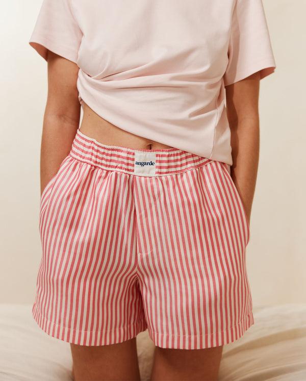 Angarde Short Femme Rayures Fuchsia En Tencel