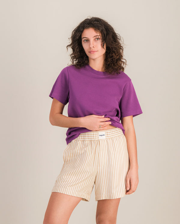 Angarde Short Femme Rayures Latte En Tencel