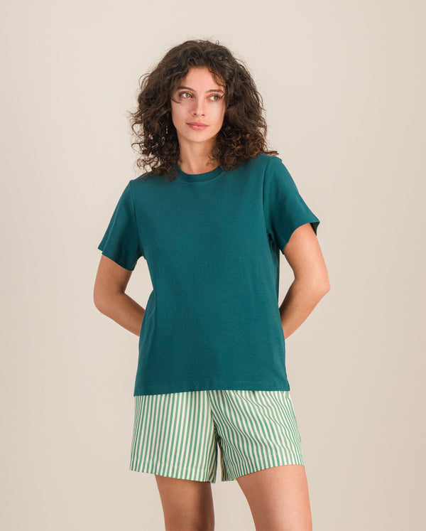 Angarde Short Femme Rayures Vert En Tencel