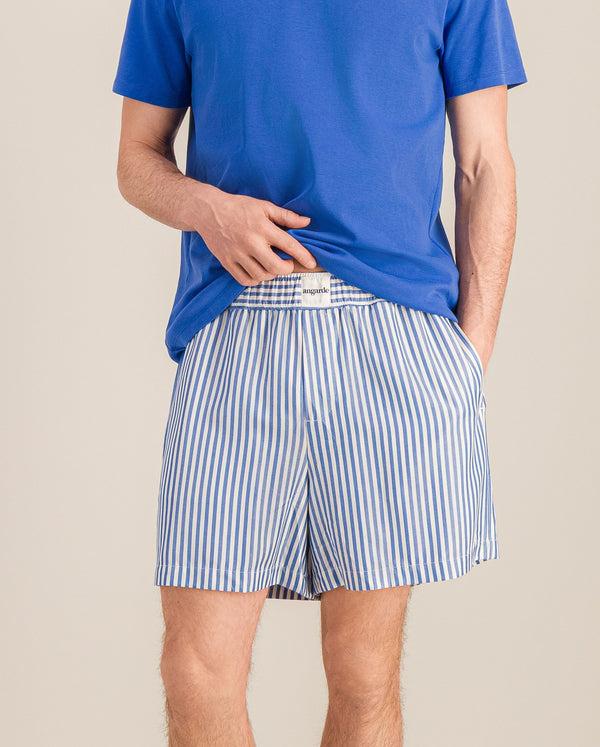 angarde Short homme rayures azur en Tencel