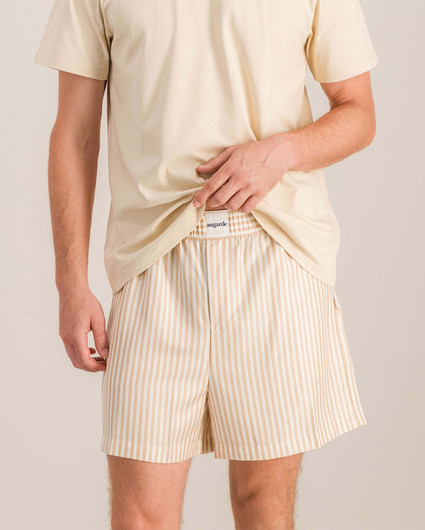 angarde Short homme rayures latte en Tencel