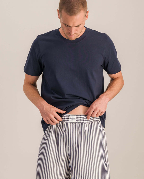 Angarde Short Homme Rayures Marine En Tencel