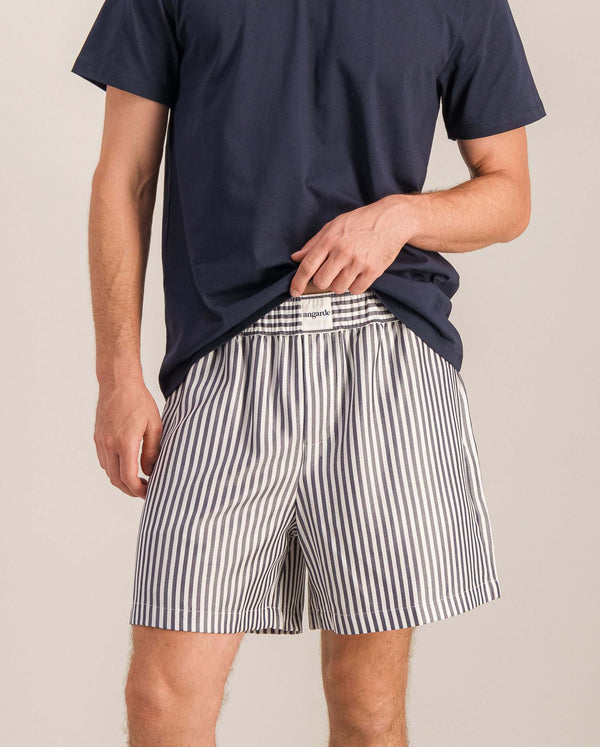 angarde Short homme rayures marine en Tencel