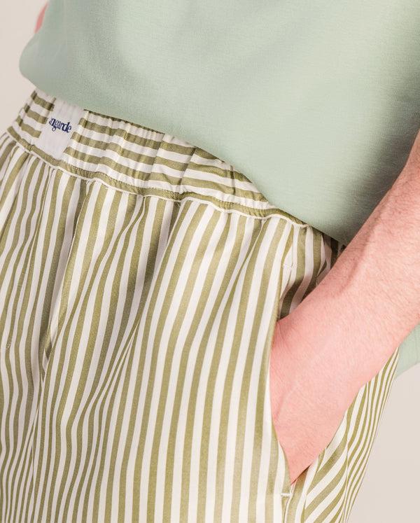 Angarde Short Homme Rayures Olive En Tencel
