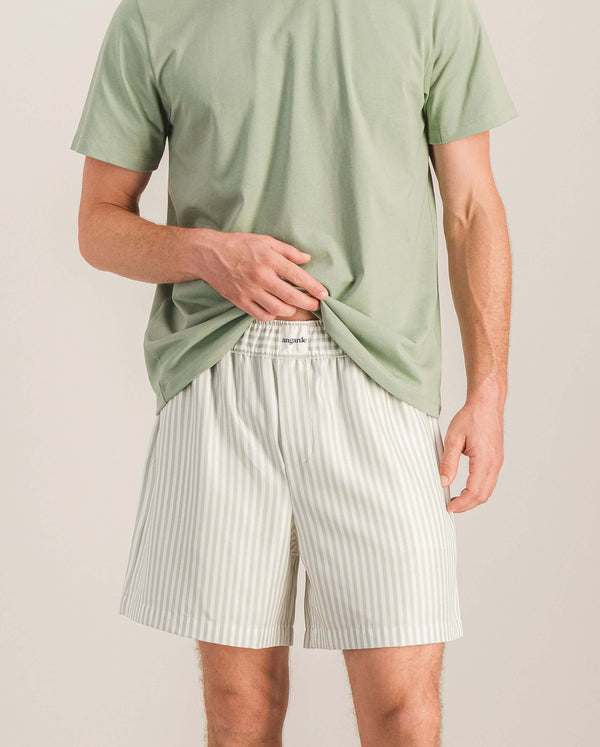 angarde Short homme rayures sauge en Tencel